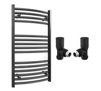 400mm Wide Curved Black Radiator Bathroom Towel Rail Radiator For Central Heating Bathroom Heated Towel Rail (400 x 800 mm (h), With Black Angled Valves)