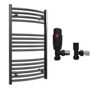 400mm Wide Curved Black Radiator Bathroom Towel Rail Radiator For Central Heating Bathroom Heated Towel Rail (400 x 800 mm (h), With TRV Black Angled Valves)