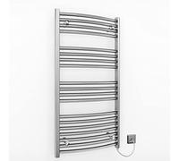 400mm Wide Curved Chrome Electric Bathroom Towel Rail Radiator With Manual Electric Element UK Pre-Filled (400 x 1000 mm (h))