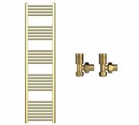 400mm Wide Gold Heated Bathroom Towel Rail Radiator With Valves For Central Heating UK (With Angled Valves, 400 x 1600 mm (h))