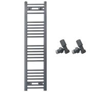 400mm Wide Straight Anthracite Grey Heated Bathroom Towel Rail Radiator with Angled Valves for Central Heating UK 400 x 1200 mm (h) 523 Watt