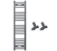 400mm Wide Straight Anthracite Grey Heated Bathroom Towel Rail Radiator With Valves For Central Heating UK (With Straight Valves, 400 x 1200 mm (h))