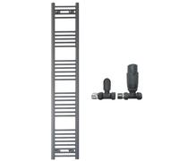 400mm Wide Straight Anthracite Grey Heated Bathroom Towel Rail Radiator With Valves For Central Heating UK (With TRV Straight Valves, 400 x 1700 mm (h))