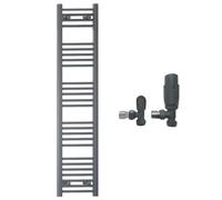 400mm Wide Straight Anthracite Grey Heated Bathroom Towel Rail Radiator With Valves For Central Heating UK (With TRV Angled Valves, 400 x 1400 mm (h))
