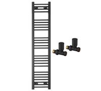 400mm Wide Straight Black Heated Bathroom Towel Rail Radiator With Valves For Central Heating UK (With Black Straight Valves, 400 x 1400mm (h))