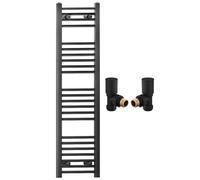 400mm Wide Straight Black Heated Bathroom Towel Rail Radiator With Valves For Central Heating UK (With Black Angled Valves, 400 x 1200mm (h))