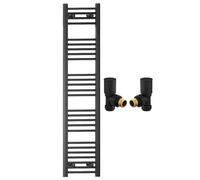 400mm Wide Straight Black Heated Bathroom Towel Rail Radiator With Valves For Central Heating UK (With Black Angled Valves, 400 x 1400mm (h))