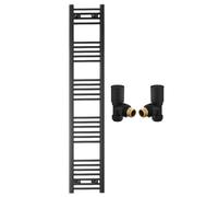 400mm Wide Straight Black Heated Bathroom Towel Rail Radiator With Valves For Central Heating UK (With Black Angled Valves, 400 x 1600mm (h))