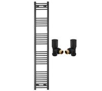 400mm Wide Straight Black Heated Bathroom Towel Rail Radiator With Valves For Central Heating UK (With Black Angled Valves, 400 x 1800mm (h))