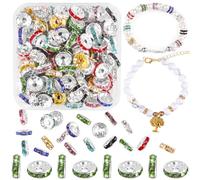 400pcs 10mm Sparkling Crystal Spacer Beads - Mix Colors Rondelle Rhinestone Flat Loose Beads for Bracelet Necklace Jewellery Making DIY Craft