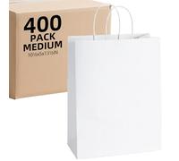 400Pcs 40 LB White Paper Gift Bags Bulk with Handles 10 x 5 x 13 Inch - Medium Size Kraft Goodie Bag, Blank Paper Bags for Shopping Retail, Birthdays, To Go, Small Business, Weddings, Parties, Lunch
