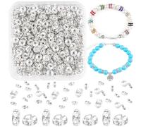 400pcs 6mm Sparkling Crystal Spacer Beads - Silver Rondelle Crystal Rhinestone Flat Loose Beads for Bracelet Necklace Jewellery Making DIY Craft