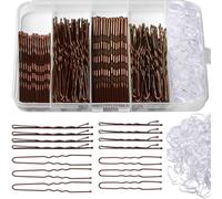 400Pcs Bobby Pins Hair Pins Kit - 100 Brown, 100 U Shape, 200 Hair Bands Pins for Women's Buns, Wedding Updos & Hair Styling Accessories with Storage Box (Brown)