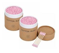 400Pcs Double Heads Wooden Cotton Swabs Ear Sticks Cotton Swabs Makeup Remover Cotton Swabs for Ears, Makeup, Beauty Care, Cleaning, Travel, (Round+Pointed Shape), Pink