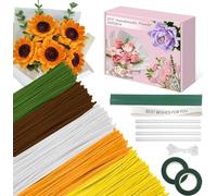 400Pcs Pipe Cleaners for Craft,Multi-Coloured,DIY Flower Making Kit With Chenille Floral Stems,Gardening Tape,Ribbon,Packing Paper,Ideas For Art Activity (Sunflowers Kit)
