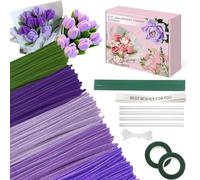 400Pcs Pipe Cleaners for Craft,Multi-Coloured,DIY Flower Making Kit With Chenille Floral Stems,Gardening Tape,Ribbon,Packing Paper,Ideas For Art Activity (Purple Tulip Kit)