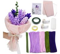 400Pcs Pipe Cleaners for Craft,Multi-Coloured,DIY Flower Making Kit With Chenille Floral Stems,Gardening Tape,Ribbon,Packing Paper,Ideas For Art Activity (Lavender Kit)