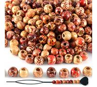 400pcs SOSMAR Round Wood Beads 9x10mm + Hair Braid Tool for Dreadlocks DIY Necklace Bracelet Jewellery Making Macrame Strings Craft