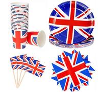 400Pcs Union Jack Party Tableware Set - 100 Each(Union Jack Plates, Cups, Napkins/Serviettes, Sandwich Flags Toothpicks) VE Day Celebration Party Set