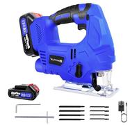 400W 3000 SPM Cordless Jigsaw Tool, 21V Battery Powered Electric Jig Saw to Cut Wood, -45° to +45° Bevel Cutting, Powerful Jigsaw Cutter with 1500mAh Battery and Charger, LED Light, 8PCS Blades