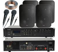 400W Bluetooth Sound System 4x Black Wall Speakers School Hall Voice & Music Kit