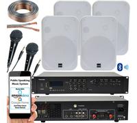 400W Bluetooth Sound System 4x White Wall Speakers School Hall Voice & Music Kit Loops White One Size