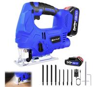400W Compact 21V Cordless Jigsaw Power Tool with 8pcs Saw Blades, 3000 SPM Brushless Cordless Jig Saw with 1.5Ah Battery and Charger, ±45° Adjustable Bevel Cutting & 4 Orbital Sets, LED Work Light