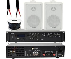 400W LOUD Outdoor Bluetooth Sound System | 2 Channel HiFi Mixer Amplifier Amp Kit | 2x 120W White Speaker | Powerful Wireless External Music | Weatherproof Garden Party Event Home Audio | Echo Alexa