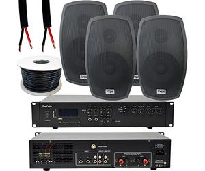 400W LOUD Outdoor Bluetooth Sound System | 2 Channel HiFi Mixer Amplifier Amp Kit | 4x 140W Black Speaker | Powerful Wireless External Music | Weatherproof Garden Party Event Home Audio | Echo Alexa