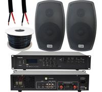 400W LOUD Outdoor Bluetooth System 2x Black Speaker Weatherproof Garden Music