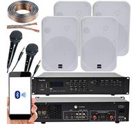 400W Bluetooth Sound System 4x White 200W Wall Speaker Karaoke Amp & Microphones