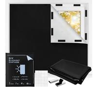 400x145cm Blackout Blinds, QUCUMER Temporary Blackout Blind Stick on Blinds for Window Portable Black Out Blind Curtains with Self Adhesive Fasteners for Nursery Bedroom Travel RV Car