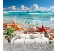 400x280 cm Home Decoration Panoramic Wallpaper Sea Creatures and Seashells Living Room Bedroom Sofa TV Background Wall Mural Blue Removable Decor Photo Wallpaper Waterproof Stickers