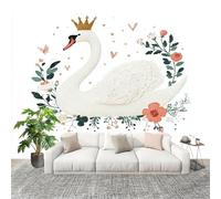 400x280 cm Murals Wall Covering Romantic Swan Photo Wallpaper for Office Hotel Café Restaurant Living Room White DIY Room Waterproof Decor Wallpaper Removable Peel and Stick