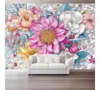 400x280cm Romantic Country Non-Woven Wallpaper, Grey | Spring Vibrant Flower Chrysanthemum Background Wallpaper, for Living Room Bedroom Dining Room, Non-Pasted