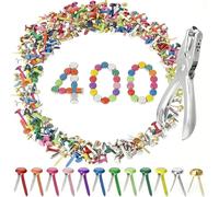 401Pcs Split Pins Craft Kit 200Colorful 100Golden 100Silver & 1 Hole Punch | Metal 8x17mm Round Paper Fasteners Mini Brads in 11 Colours for Office School Stamping Scrapbooking Paper DIY Crafts Projects