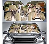 403 Car Sun Shade Foldable Windscreen Cover Block Uv Rays Front Window Sunshades Universal For Summer Suv Car Whippet Dogs, Whippet Dog Family Driving Car