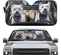 403 Front Window Sunshades Foldable Windscreen Cover Block Uv Rays Front Windshield Sun Shade Universal For Car Truck Suv Couple White Terrier Dog Driving, Westie Auto Sunshade, Westie Couple Driving