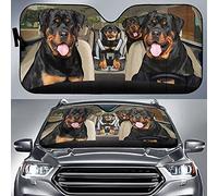403 Front Windshield Sun Shade Foldable Windscreen Cover Block Uv Rays Windscreen Car Sunshades Universal For Summer Truck Suv Funny Rottweiler Family Driving