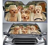 403 Front Windshield Sun Shade Keep Vehicle Cooler Car Window Covers Block Uv Rays Windscreen Car Sunshades Universal For Truck Suv Summer Cockapoo Dogs, Cockapoo Dog Family Driving Car