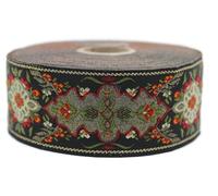 40591-V2 Jacquard Woven Ribbon Bordeaux and Olive Green Ottoman Shine 10 m x 40 mm - Rolls of Embroidered Ribbon for Sewing Decoration