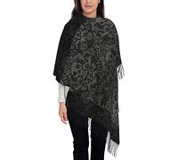 408 Winter Ladies Scarves Black Goth Gothic Skull Damask Pattern Tassel Shawl Lightweight Stole Warm Shawl Blanket For Wedding Gifts Women 72X197Cm
