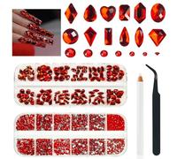 4080Pcs Red Nail Rhinestones Ruby Red Rhinestones for Nails Multi Shapes Crystal Gems Siam Red Round Flatback Beads Glass Stones Diamonds Jewels Charms for Nails DIY Crafts Face Eyes Makeup