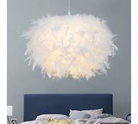 40cm/15.9" Hemisphere White Feather Pendent Light Feather Lampshade Ceiling Light Fixture Feather Chandelier for Living Room, Bedroom, Dining Room