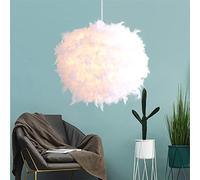 40CM/15.9" Spherical White Feather Pendent Light Feather Lampshade Ceiling Light Fixture Feather Chandelier for Living Room, Bedroom, Dining Room