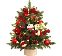 40cm/17.7Inch Mini Christmas Tree with Lights, Artificial Decorative Table Top Mini Christmas Tree, Holiday Desk Ornament Home Decor Party Favor Present DIY Christmas Decoration Gifts (Red)