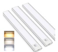 40CM 3Pcs Under Cabinet Kitchen Lights Cupboard - LED Motion Sensor Light | Rechargeable Battery Operated, Indoor Magnetic Wardrobe Strip Lighting, Wireless USB, Adhesive, Stick on Counter Shelf Closet