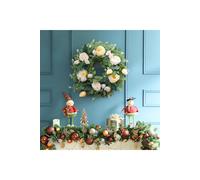 40cm Artificial Eucalyptus & Camellia Wreath for Front Door, Fireplace & Windows Living and Home Green One Size