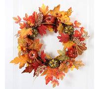 40cm Autumn Wreath, Autumn Wreaths for Front Door, Fall Autumn Door Wreath Artificial Pumpkin Wreath with Maple Leaf Pumpkin Berries, Thanksgiving Halloween Decorations for Window Wall Outdoor (B)