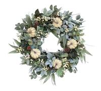 40CM Autumn Wreath for Front Door White Pumpkin Decor Eucalyptus Lamb Ears Leaves Fall Wreaths for Porch Wal,Home Outdoor Holiday Decorations